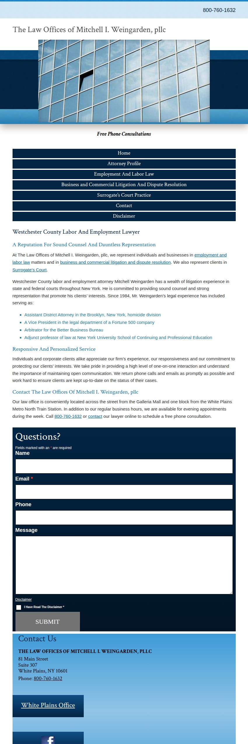 Screenshot of the The Law Offices of Mitchell I. Weingarden, pllc website