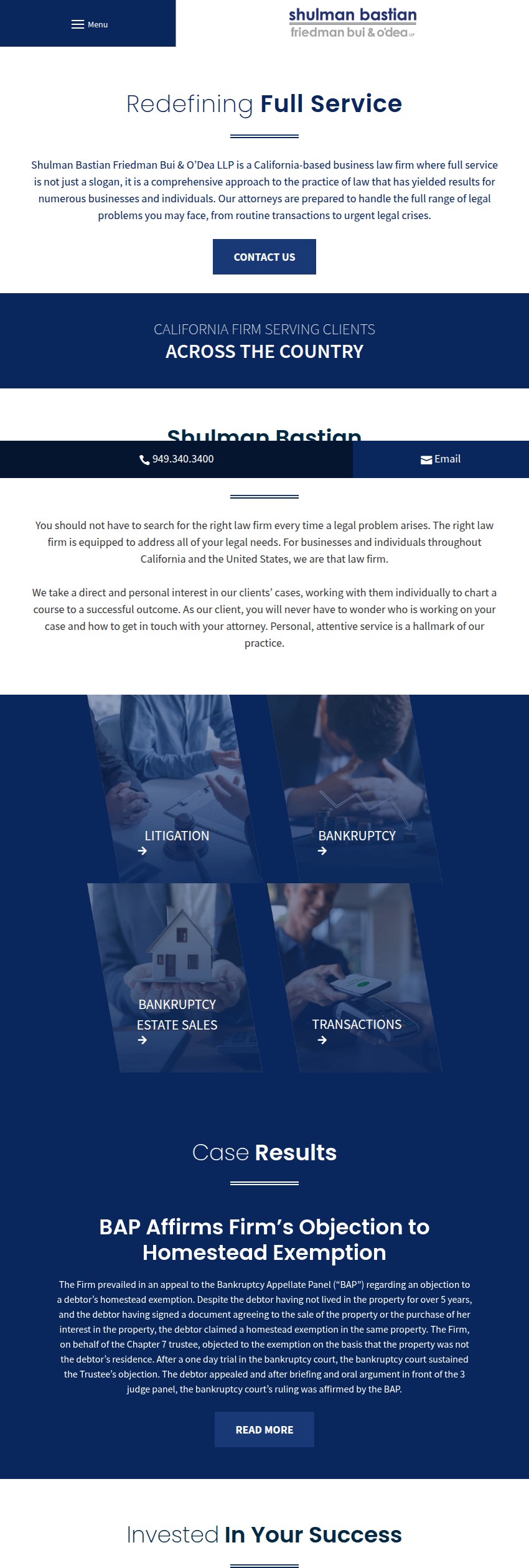 Screenshot of the Shulman Bastian Friedman Bui & O'Dea LLP website
