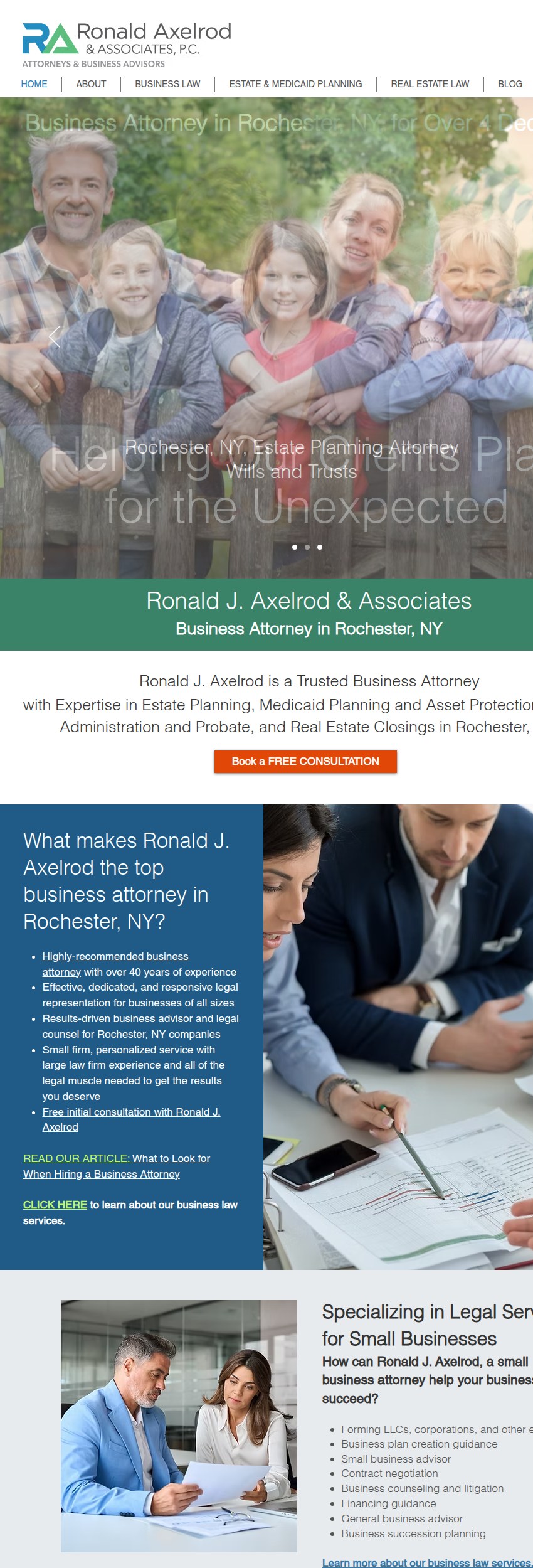 Screenshot of the Ronald J. Axelrod & Associates, P.C. website