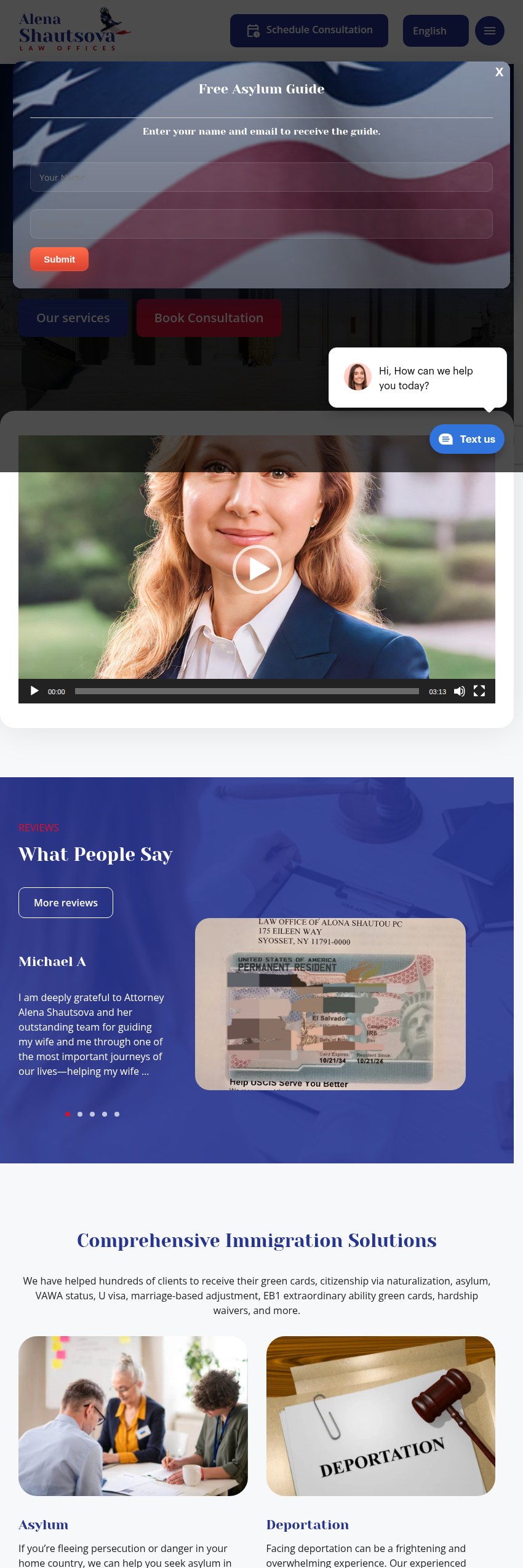 Screenshot of the Law Office of Alena Shautsova, P.C. website