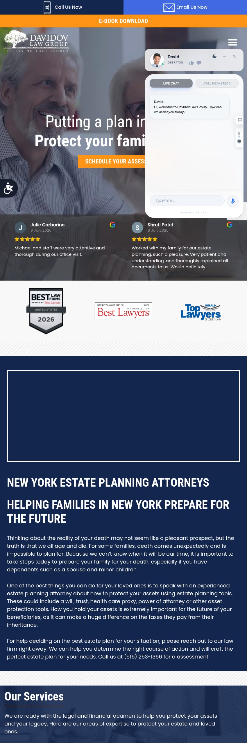 Screenshot of the Davidov Law Group website