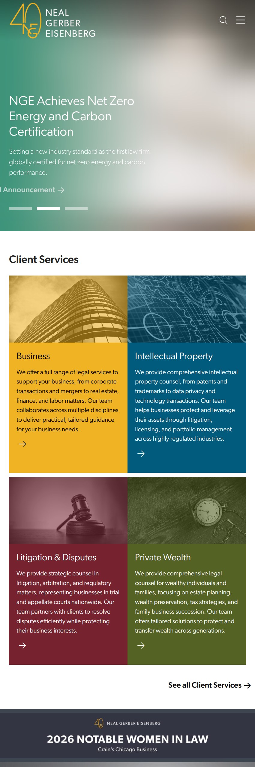 Screenshot of the Neal, Gerber & Eisenberg LLP website