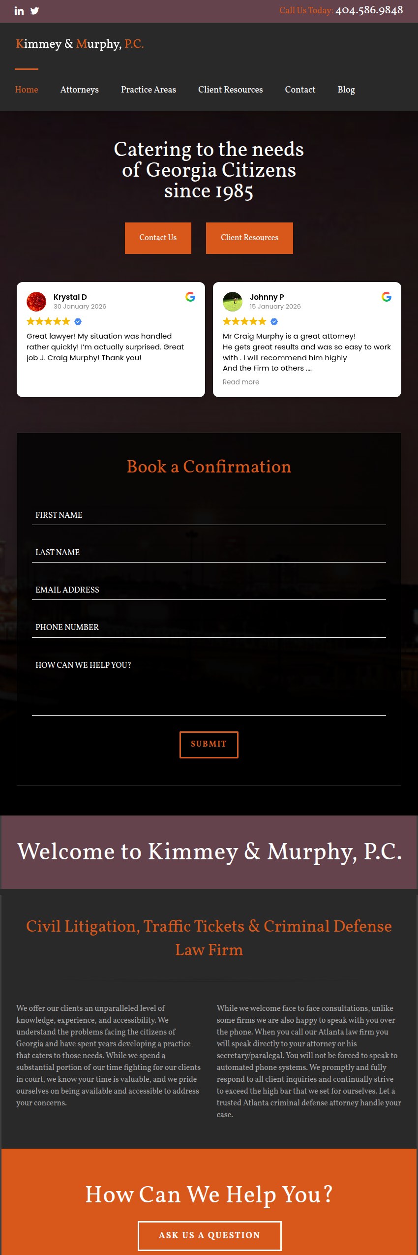 Screenshot of the Kimmey & Murphy, P.C. website