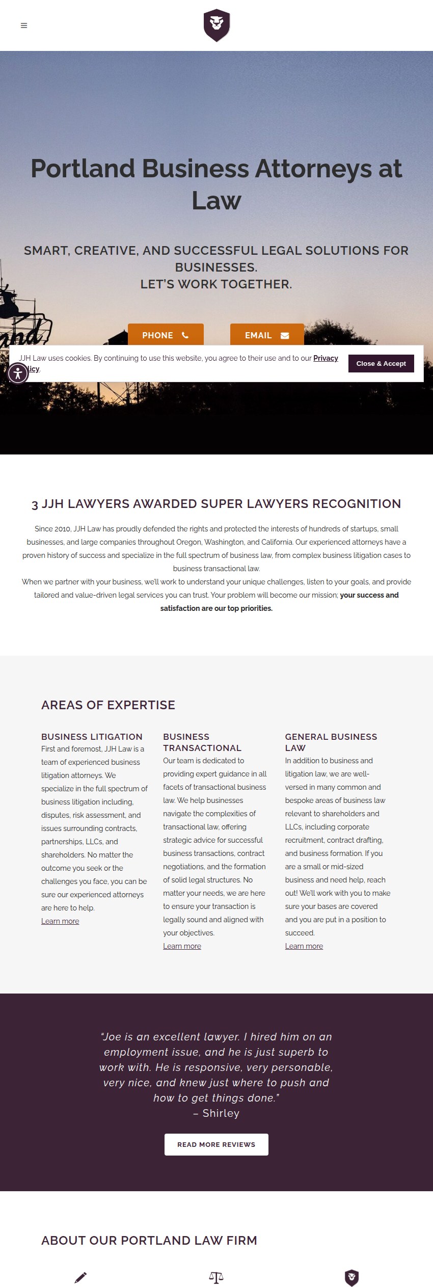 Screenshot of the JJH Law, P.C. website