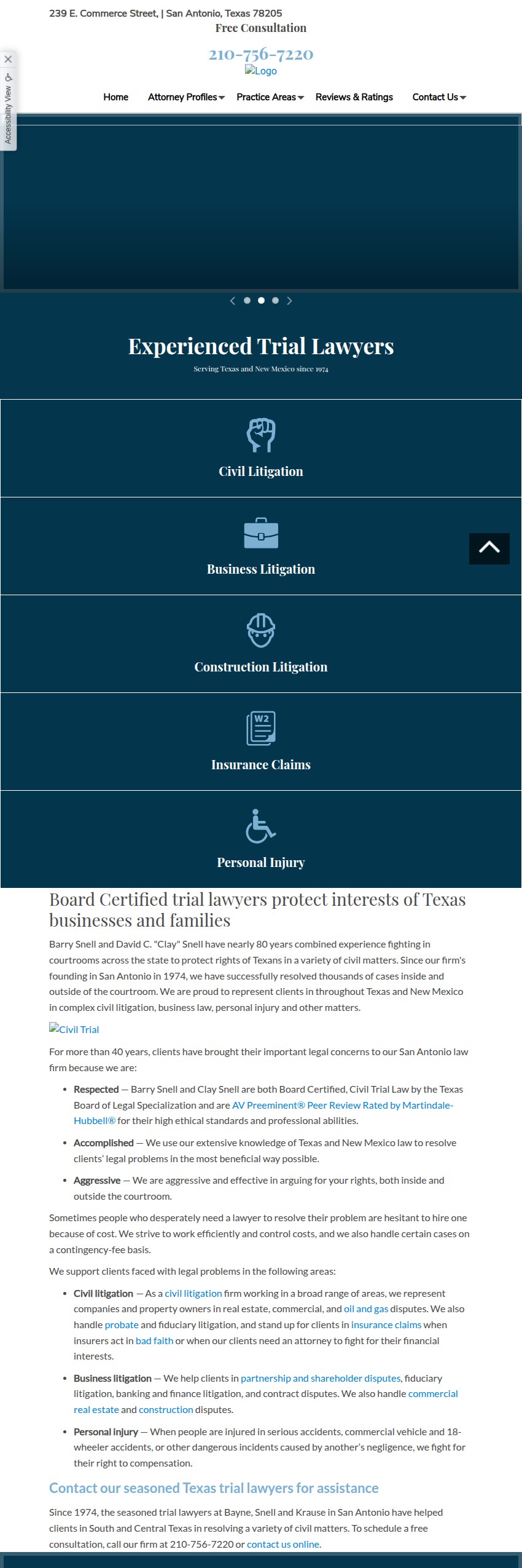 Screenshot of the Bayne, Snell and Krause website