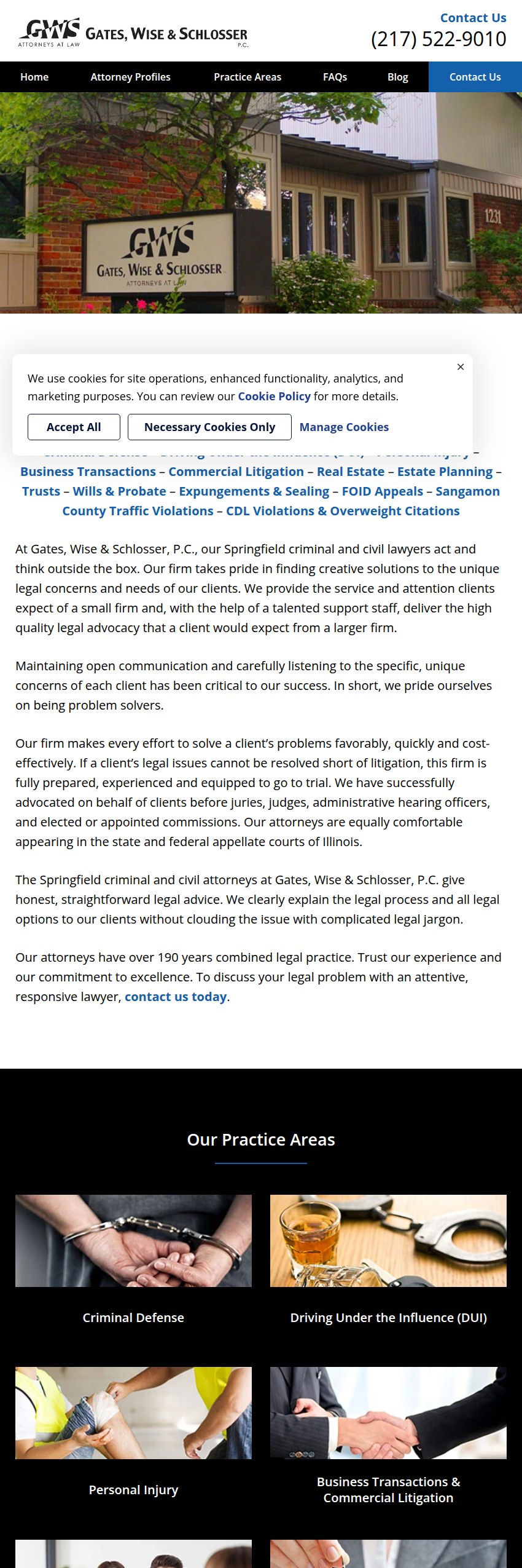 Screenshot of the Gates, Wise & Schlosser, P.C. website