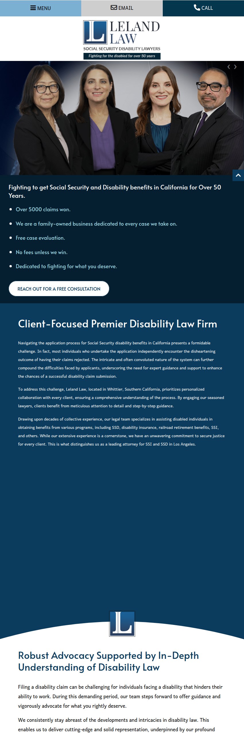 Screenshot of the Leland Law website