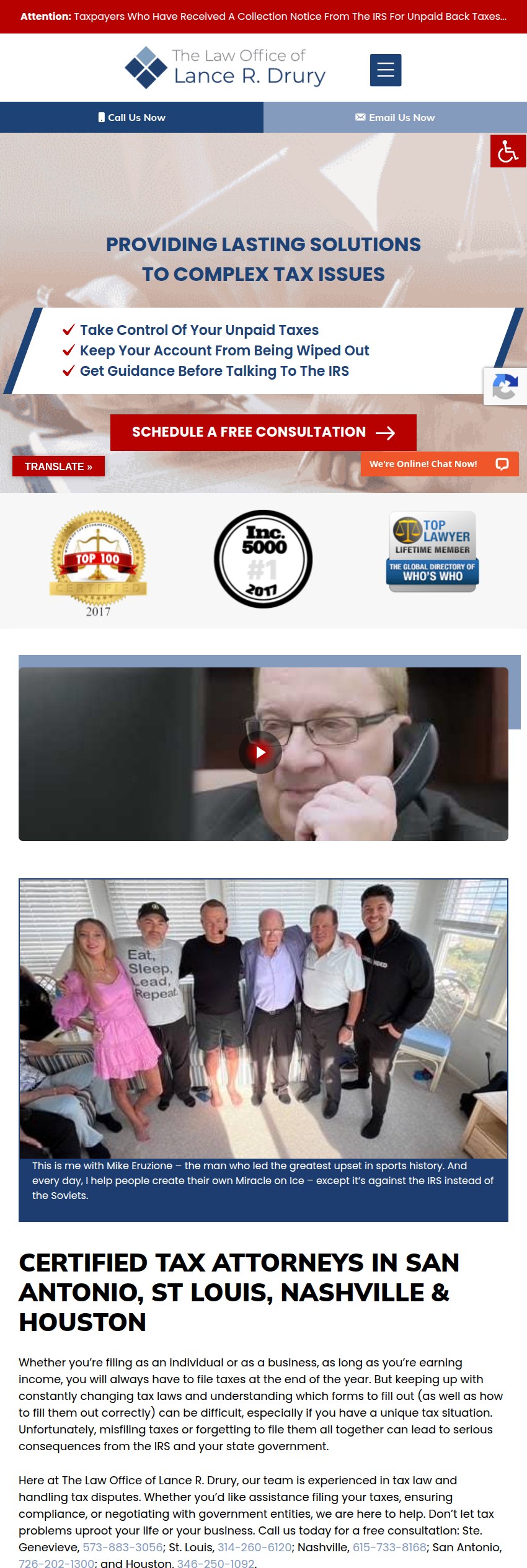 Screenshot of the The Law Office of Lance R. Drury website