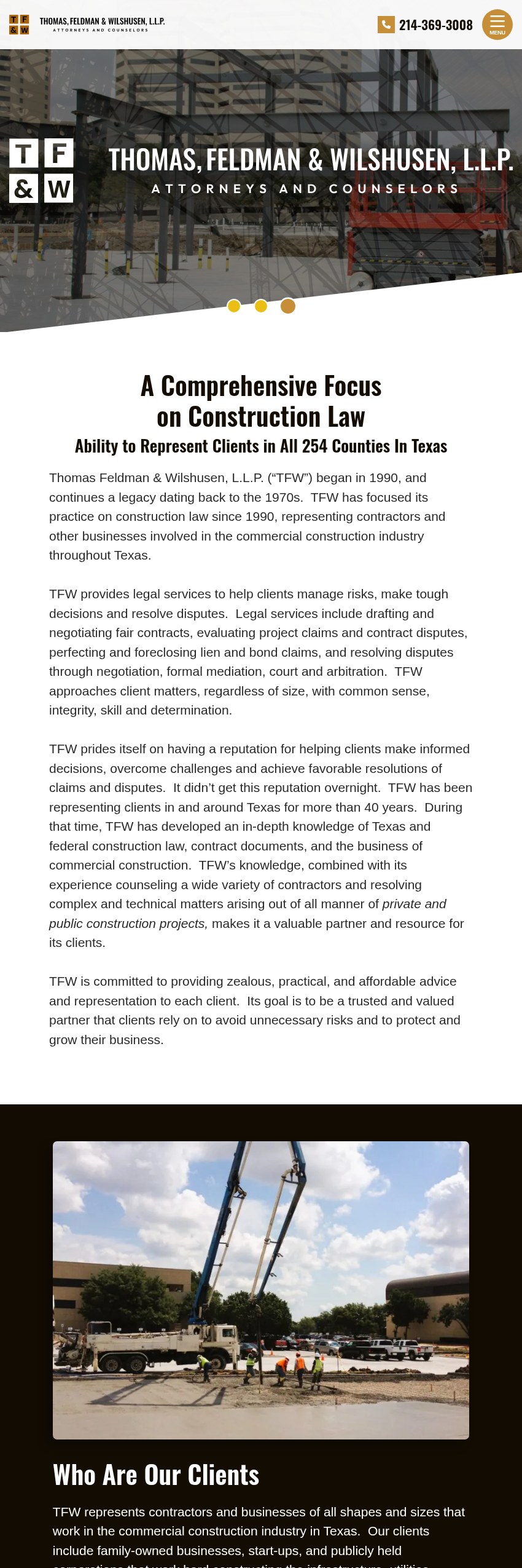Screenshot of the Thomas Feldman & Wilshusen, L.L.P. website