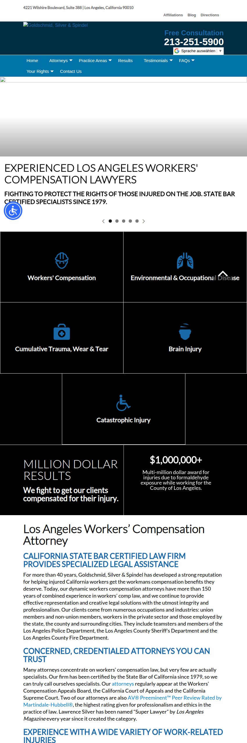Screenshot of the Goldschmid, Silver & Spindel website
