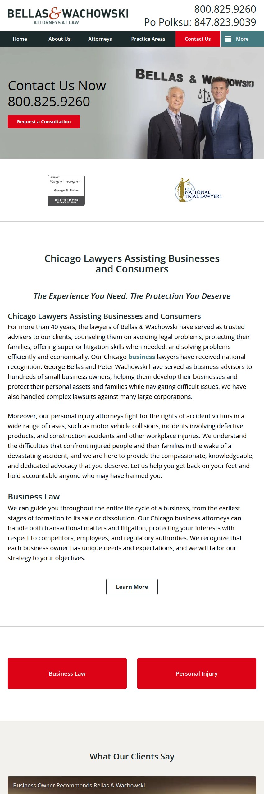 Screenshot of the Bellas & Wachowski Attorneys at Law website