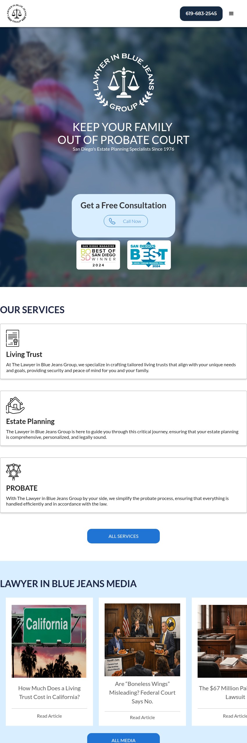 Screenshot of the Lawyer in Blue Jeans Group website