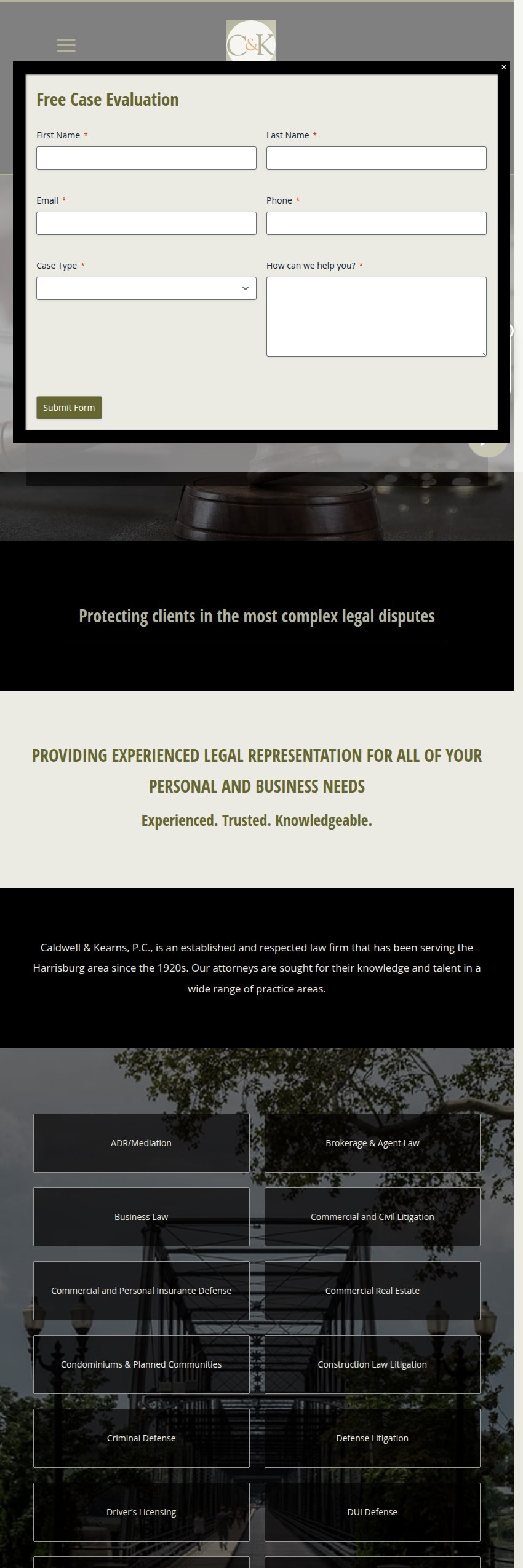 Screenshot of the Caldwell & Kearns, P.C. website
