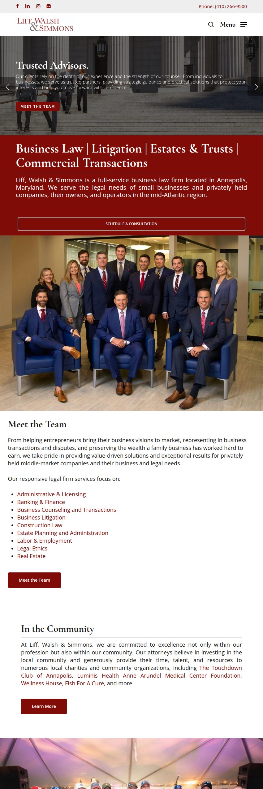Screenshot of the Liff, Walsh & Simmons website