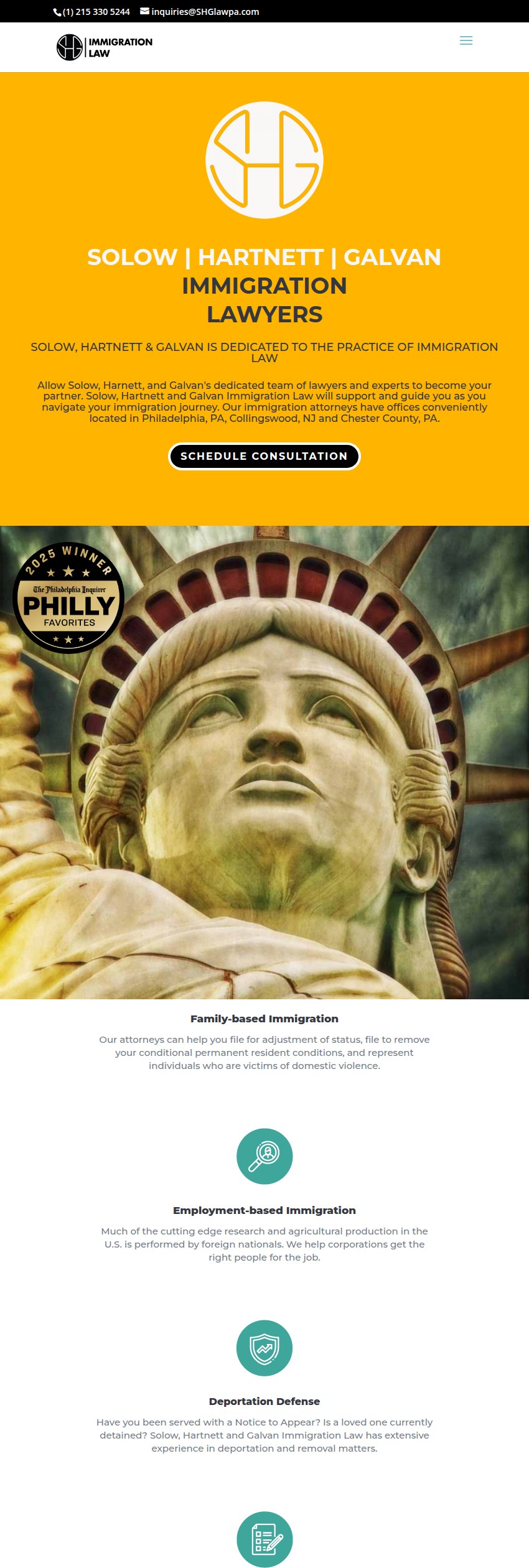 Screenshot of the Solow, Hartnett and Galvan, LLC website