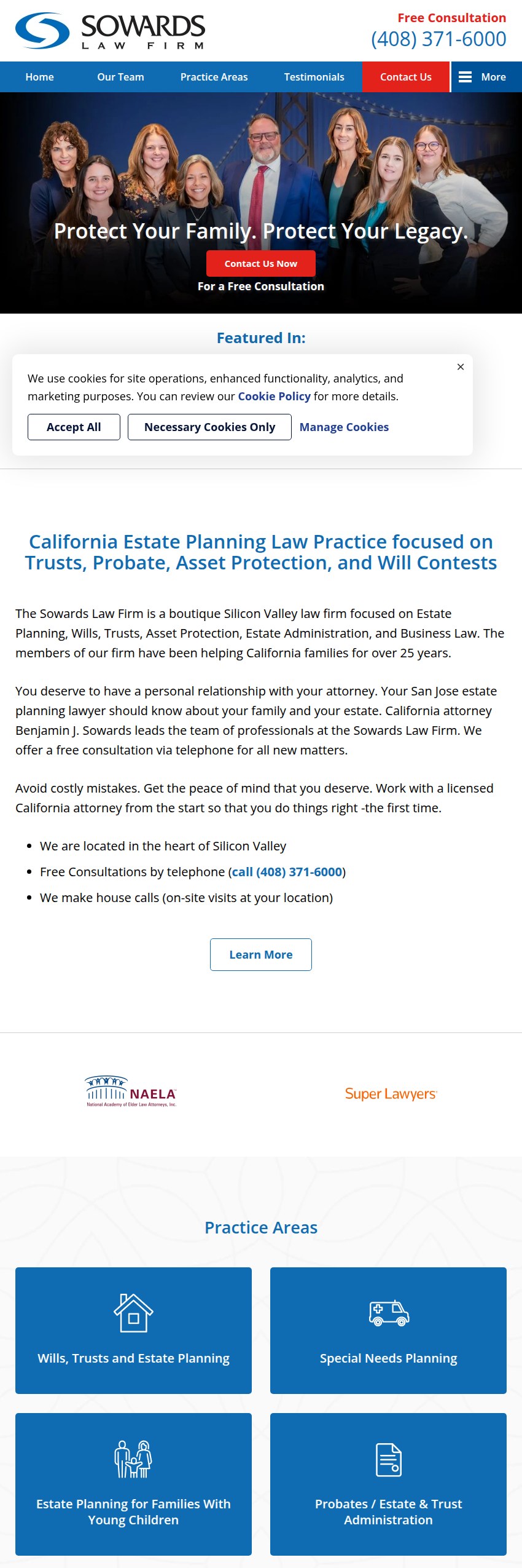 Screenshot of the Sowards Law Firm website
