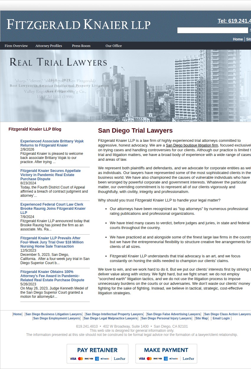 Screenshot of the Fitzgerald Knaier LLP website