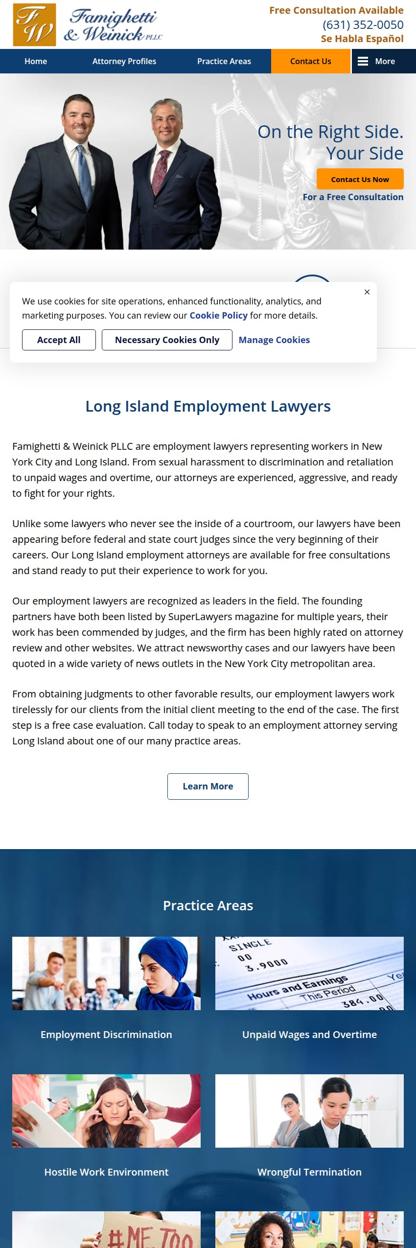 Screenshot of the Famighetti & Weinick, PLLC website