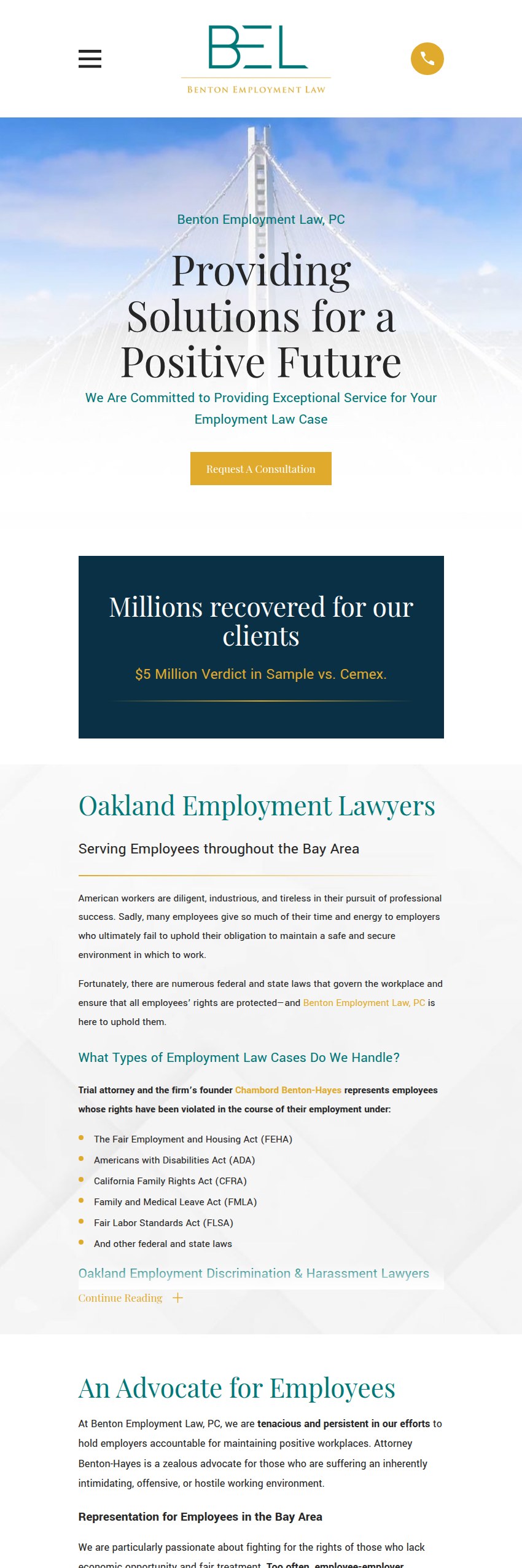 Screenshot of the Benton Employment Law, PC website