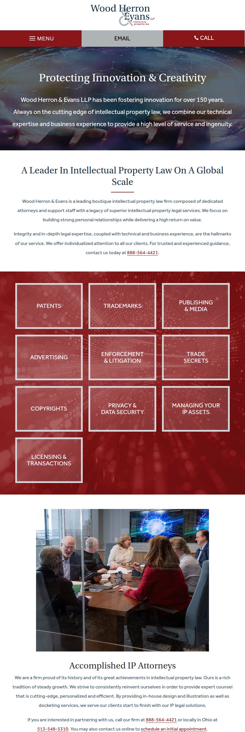Screenshot of the Wood, Herron & Evans L.L.P. website
