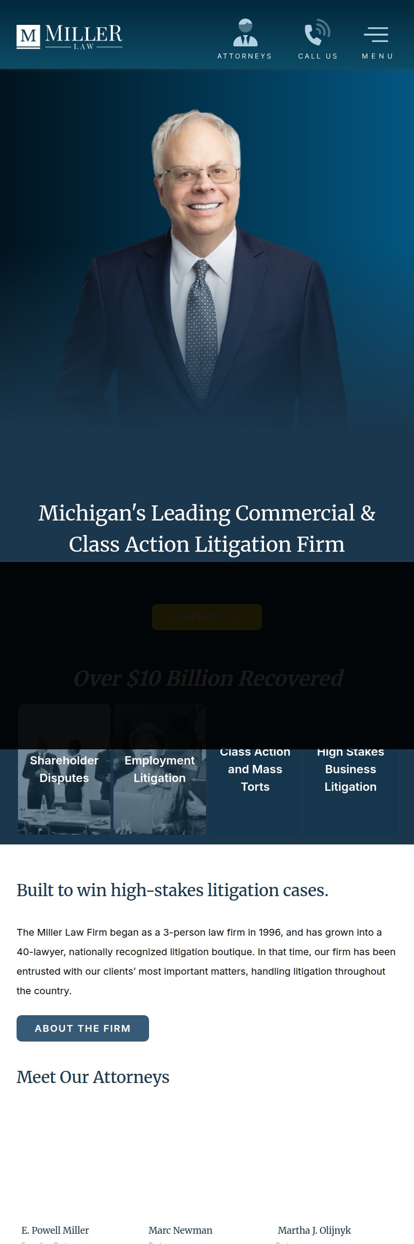 Screenshot of the The Miller Law Firm, P.C. website