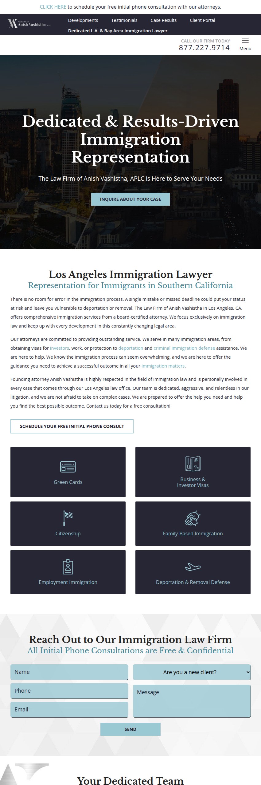 Screenshot of the The Law Firm of Anish Vashistha, APLC website