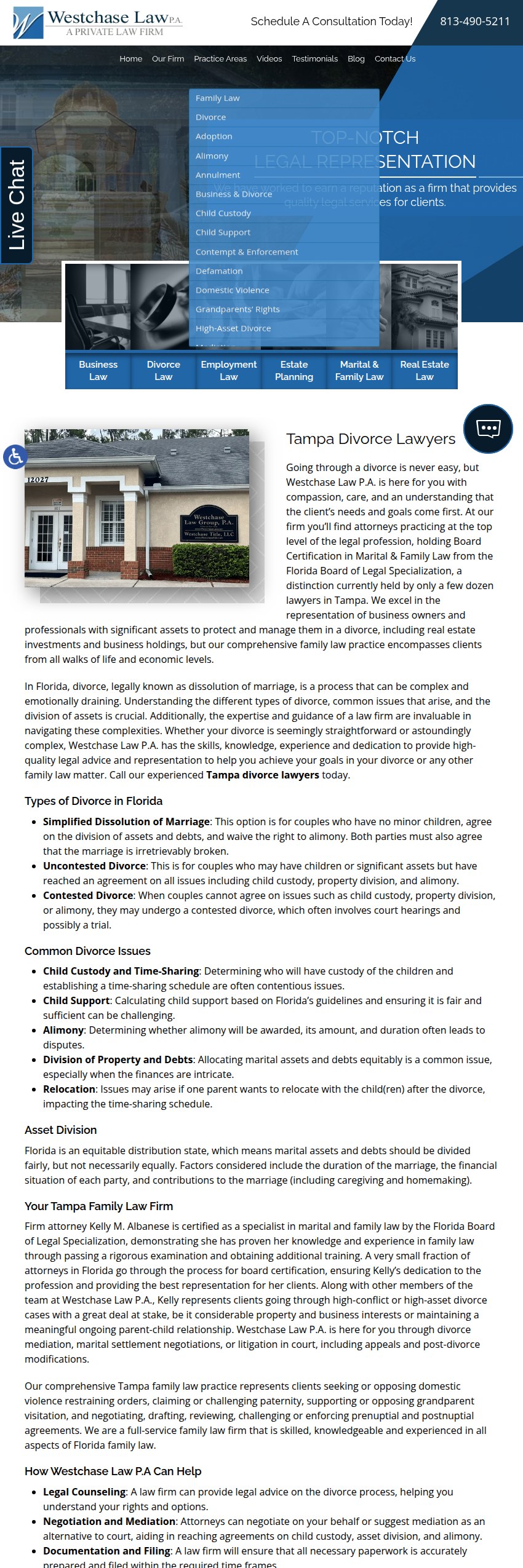 Screenshot of the Westchase Law, P.A. website