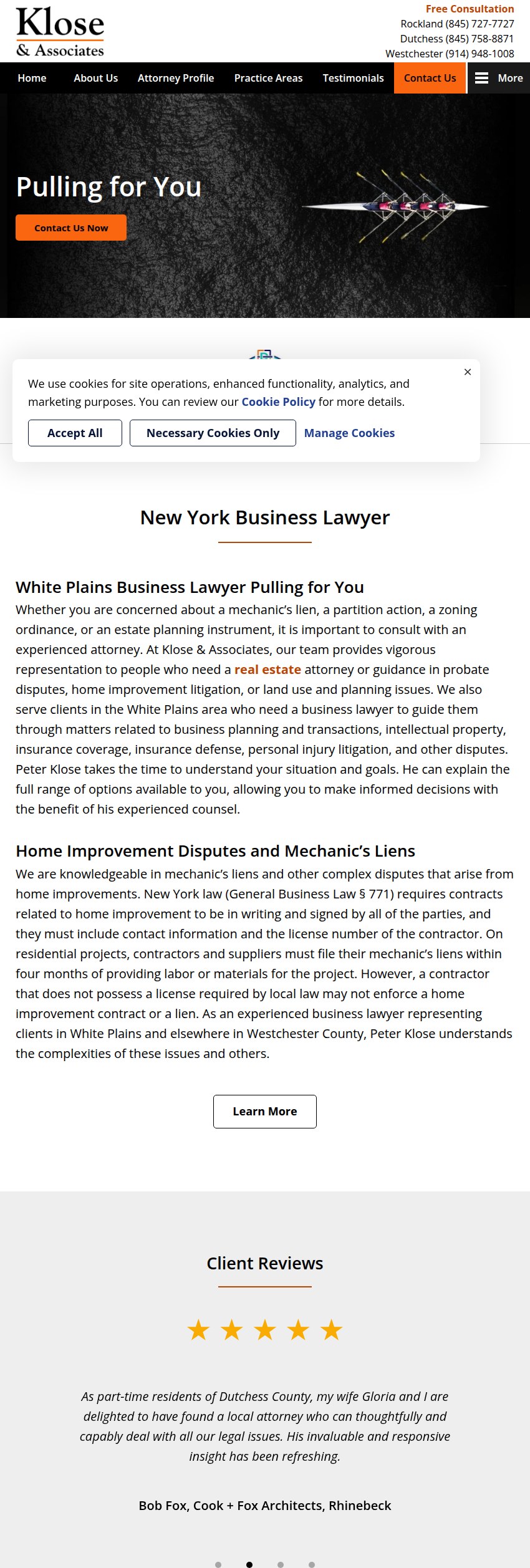 Screenshot of the Klose & Associates, P.C. website