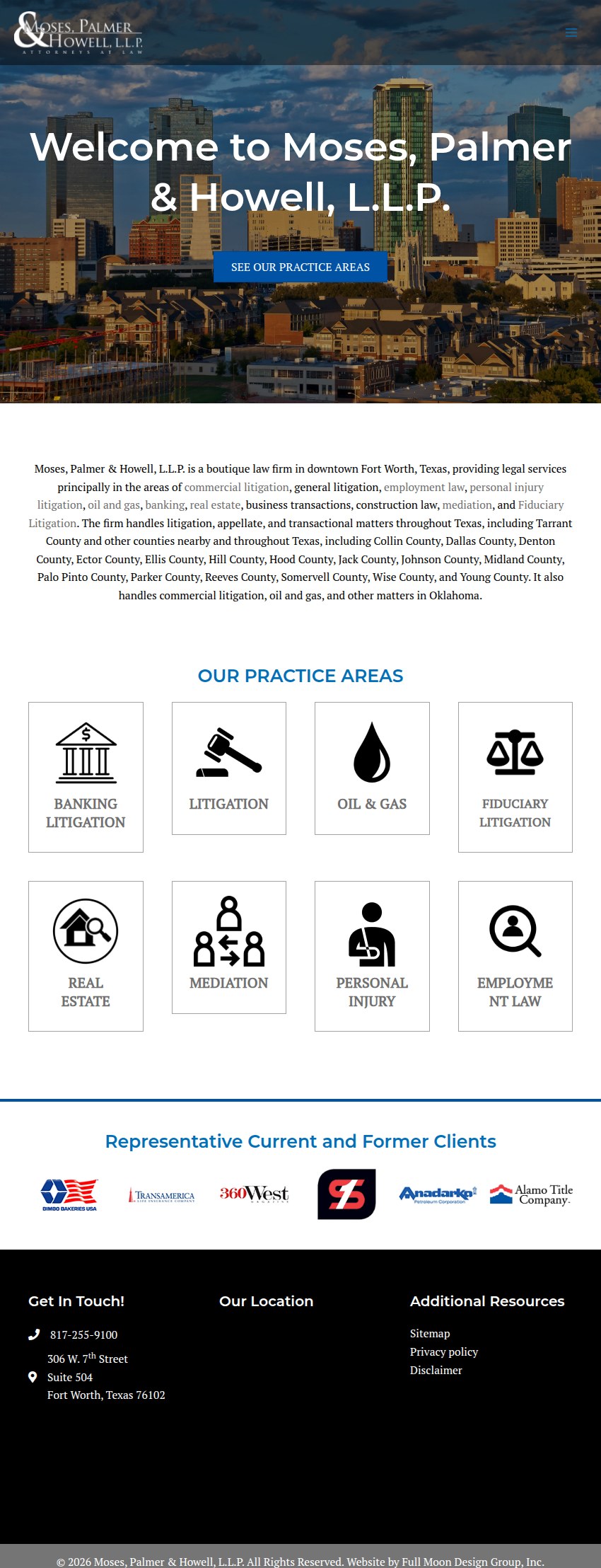 Screenshot of the Moses, Palmer & Howell, L.L.P. website