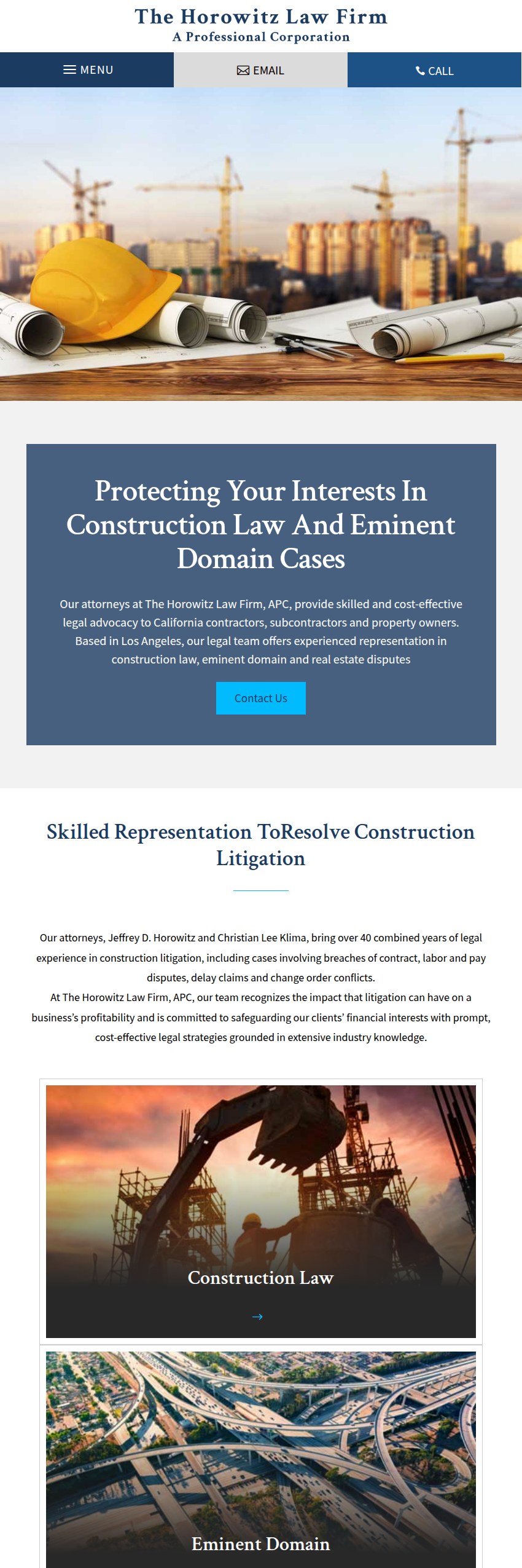 Screenshot of the The Horowitz Law Firm, APC website