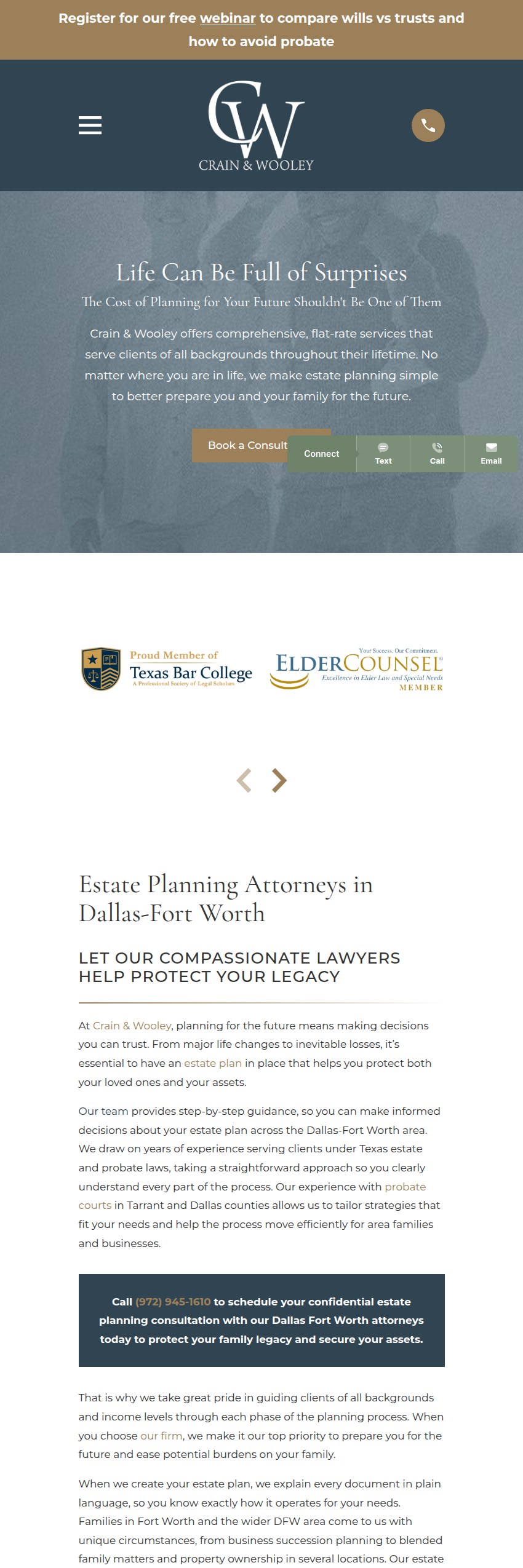 Screenshot of the Crain & Wooley website