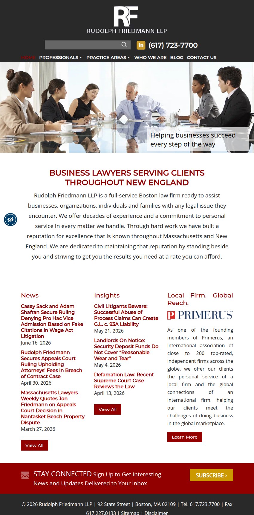 Screenshot of the Rudolph Friedmann LLP website