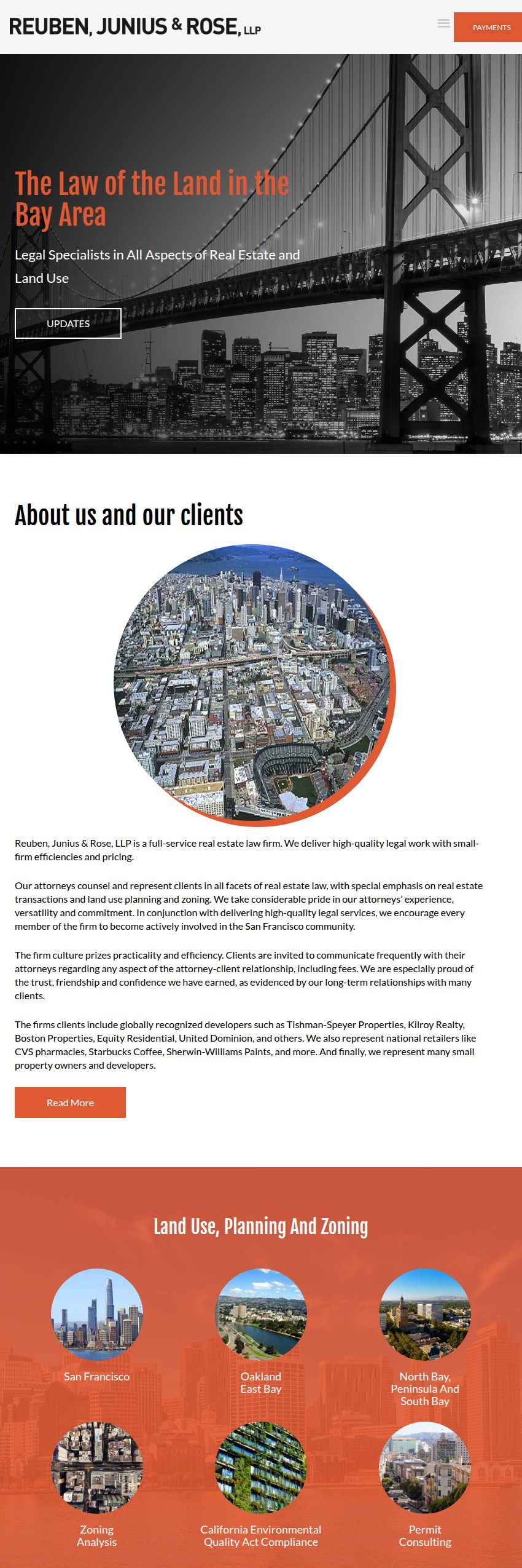 Screenshot of the Reuben, Junius & Rose, LLP website