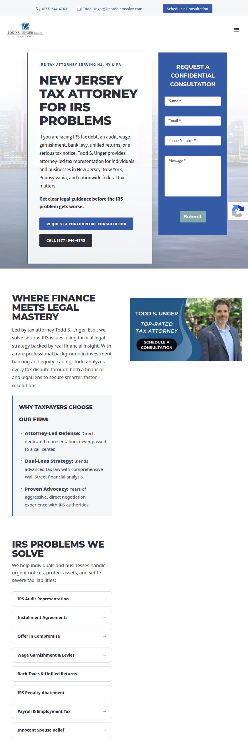 Screenshot of the Todd S. Unger, Esq., LLC website