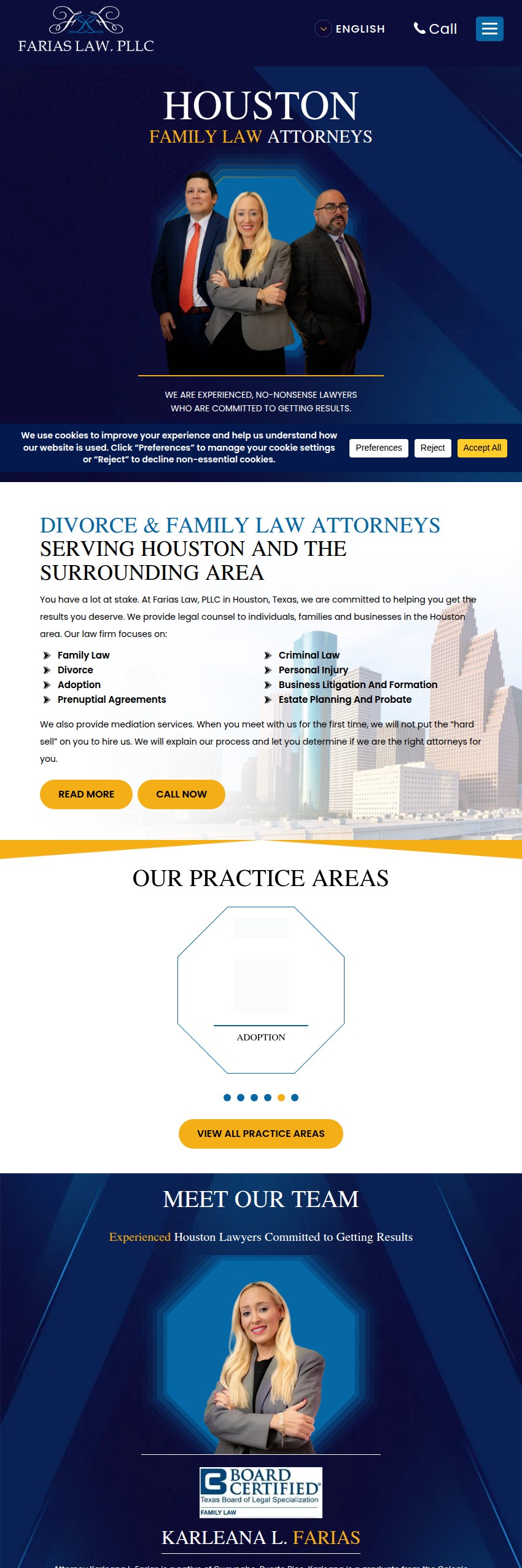 Screenshot of the Farias Law Firm, PLLC website