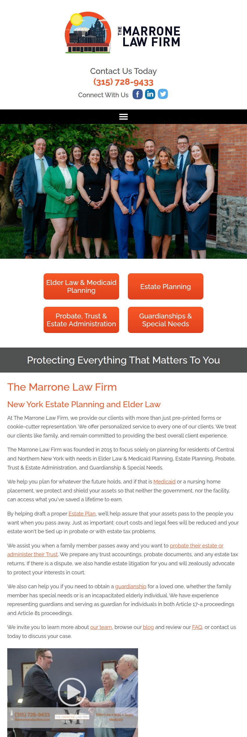 Screenshot of the The Marrone Law Firm, P.C. website