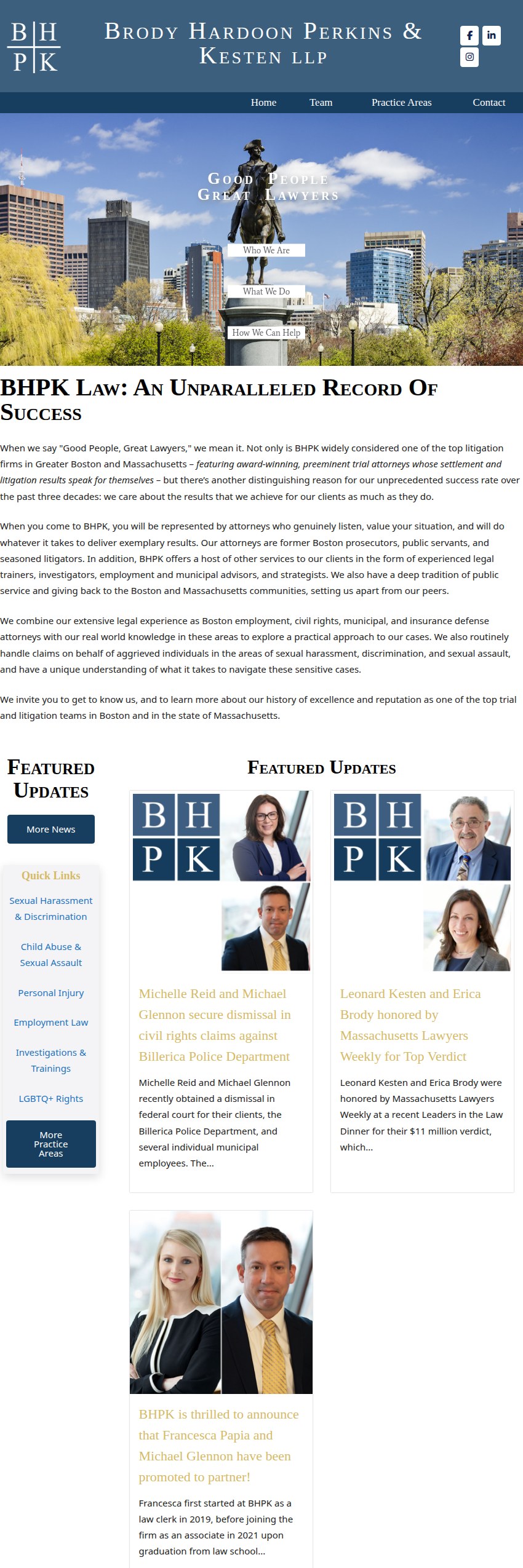 Screenshot of the Brody, Hardoon, Perkins & Kesten, LLP website