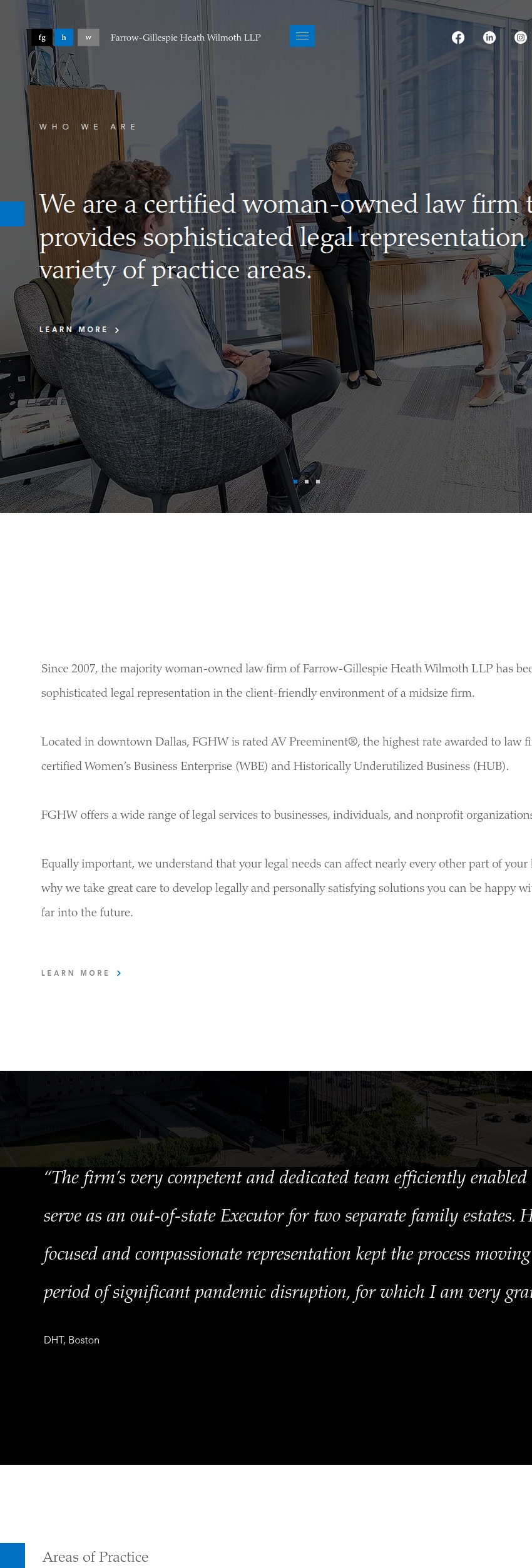 Screenshot of the Farrow-Gillespie Heath Wilmoth LLP website