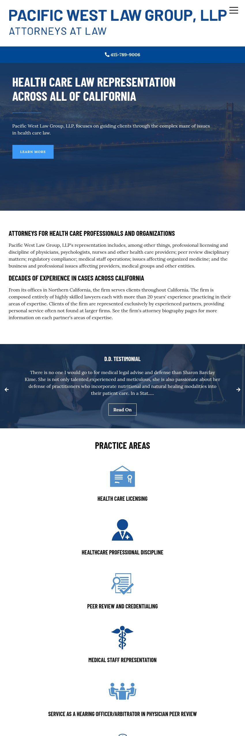 Screenshot of the Pacific West Law Group, LLP website