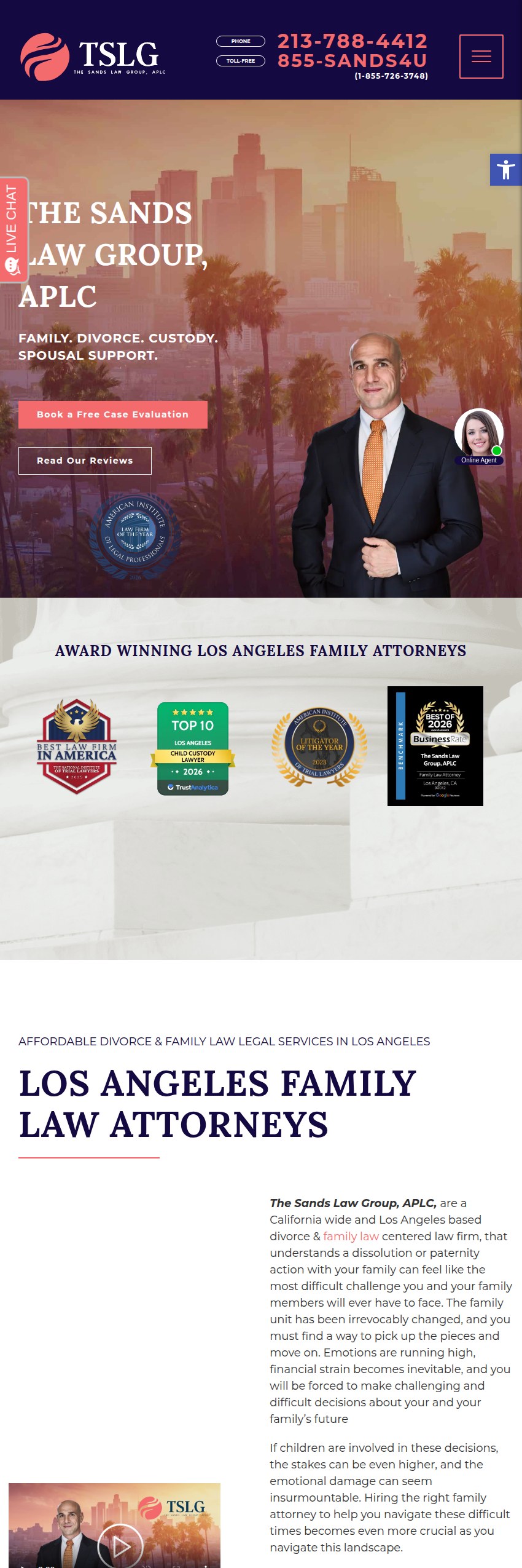 Screenshot of the The Sands Law Group, APLC website