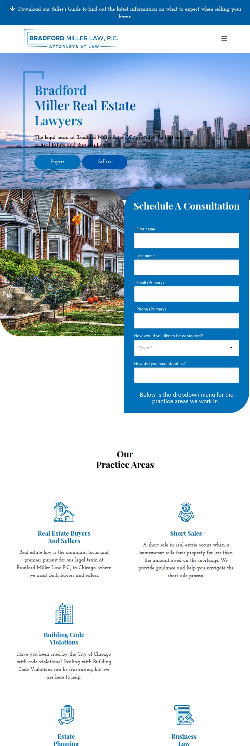 Screenshot of the Bradford Miller Law, P.C. website