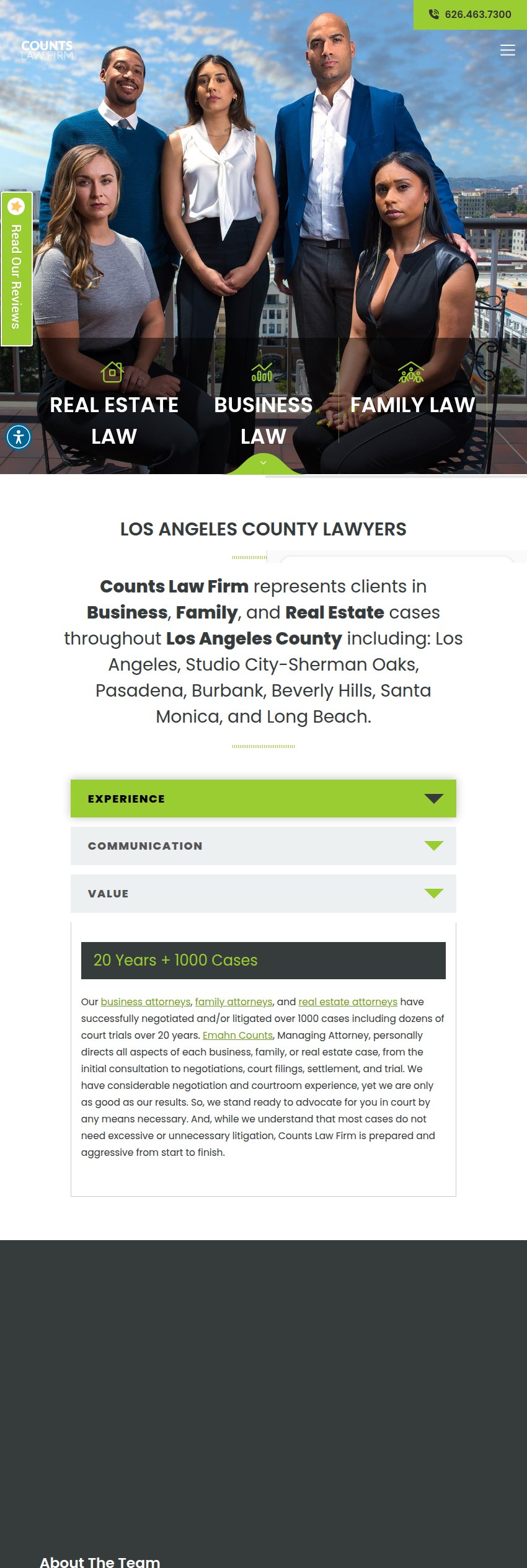 Screenshot of the Counts Law Firm PC website