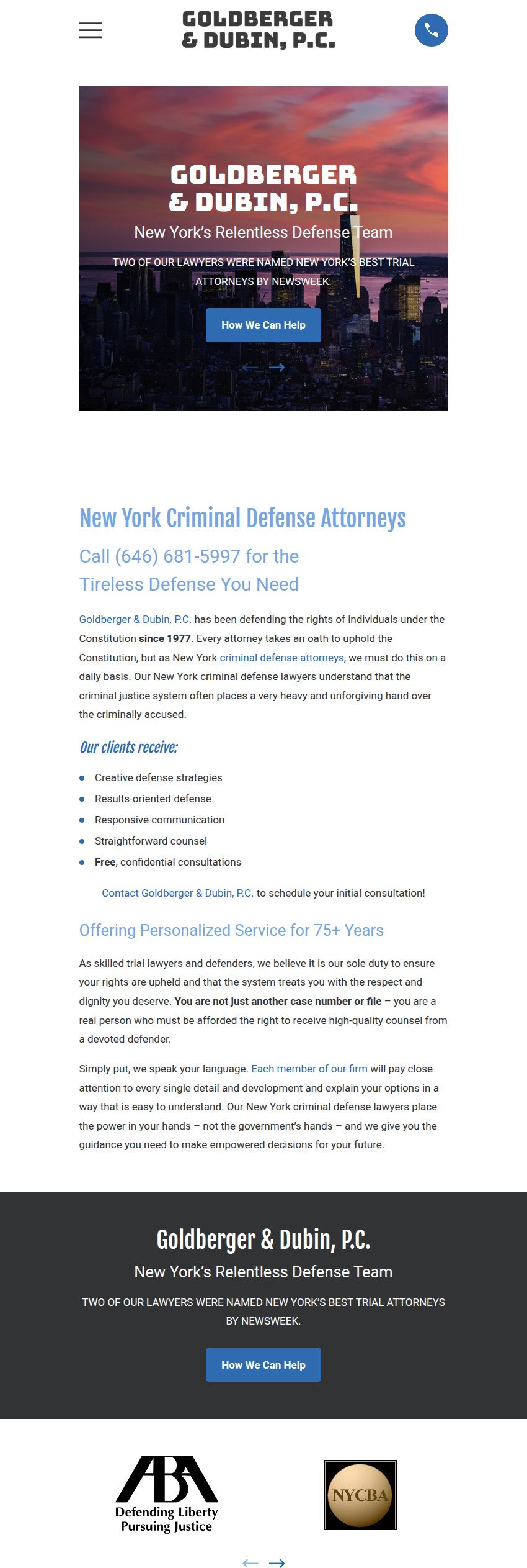 Screenshot of the Goldberger & Dubin, P.C. website