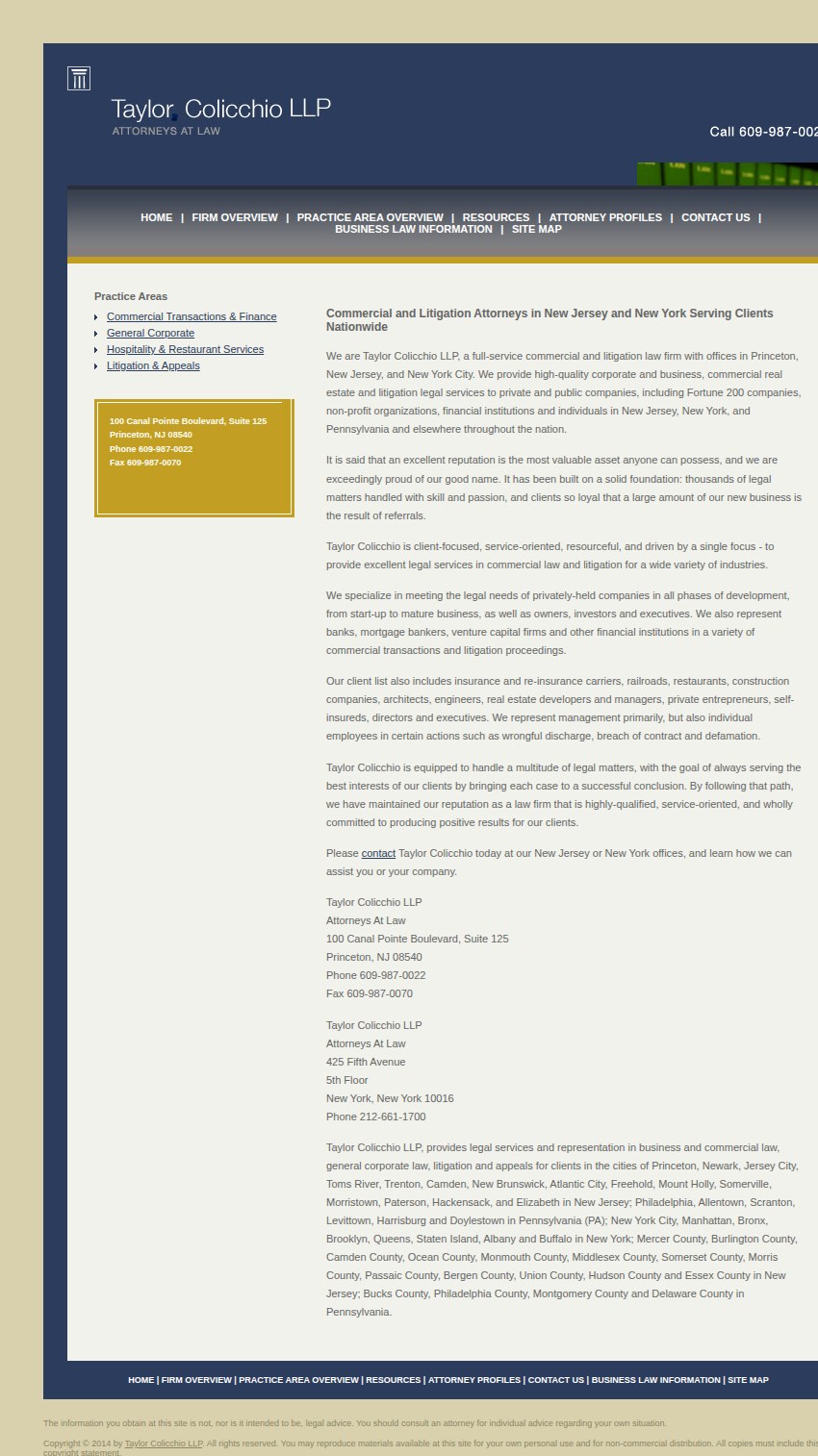 Screenshot of the Taylor Colicchio LLP website