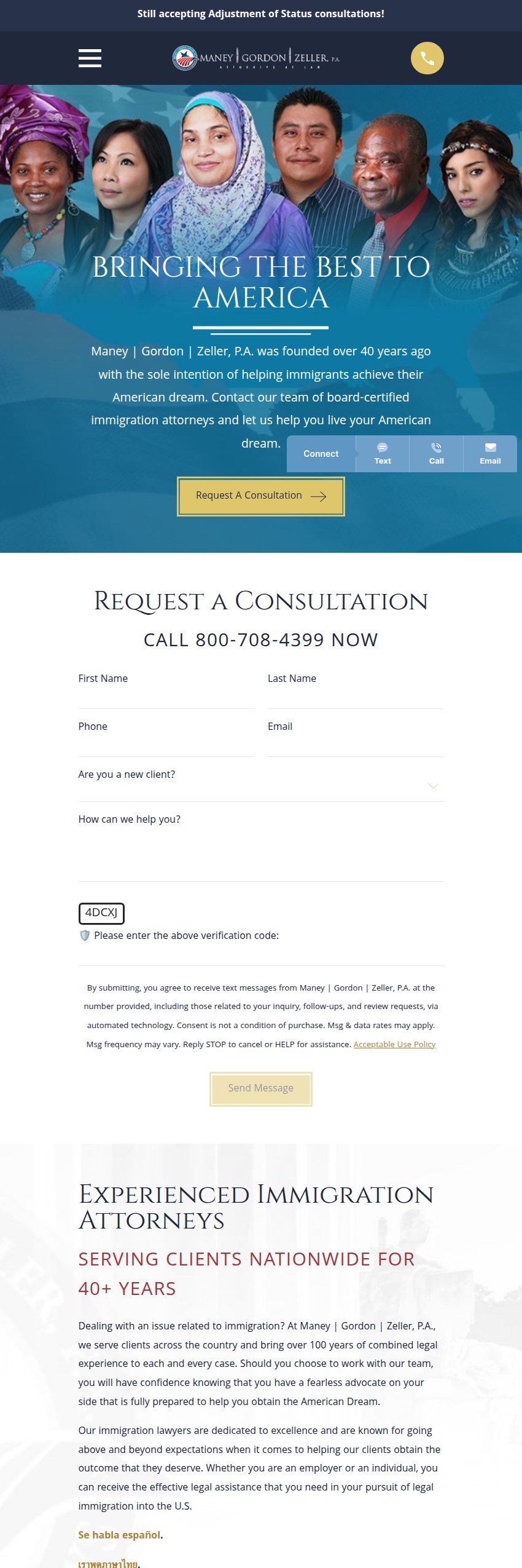 Screenshot of the Maney | Gordon | Zeller, P.A. website