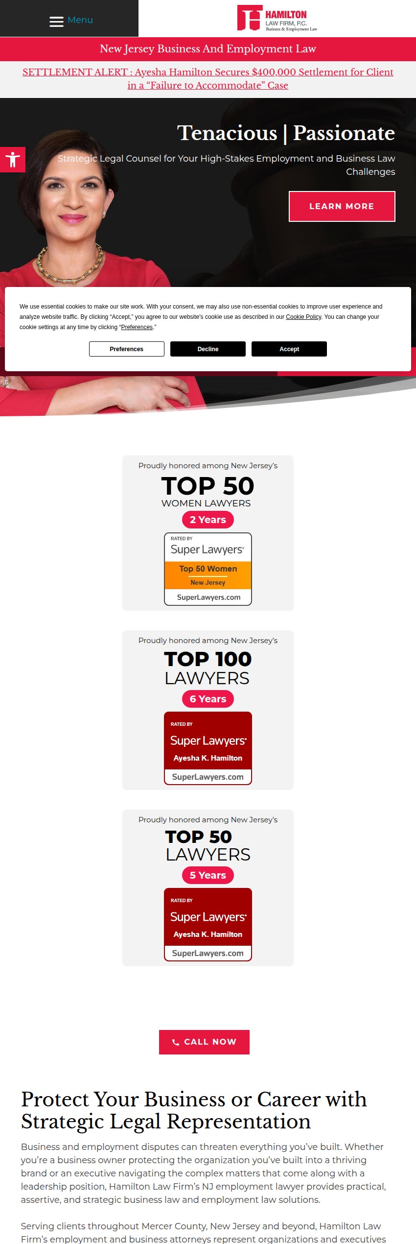 Screenshot of the Hamilton Law Firm website