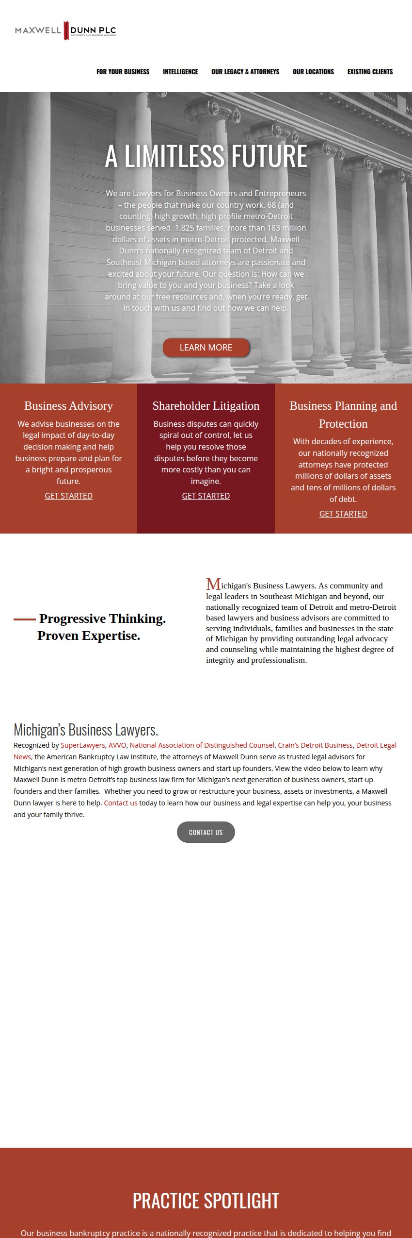 Screenshot of the Maxwell Dunn, PLC website