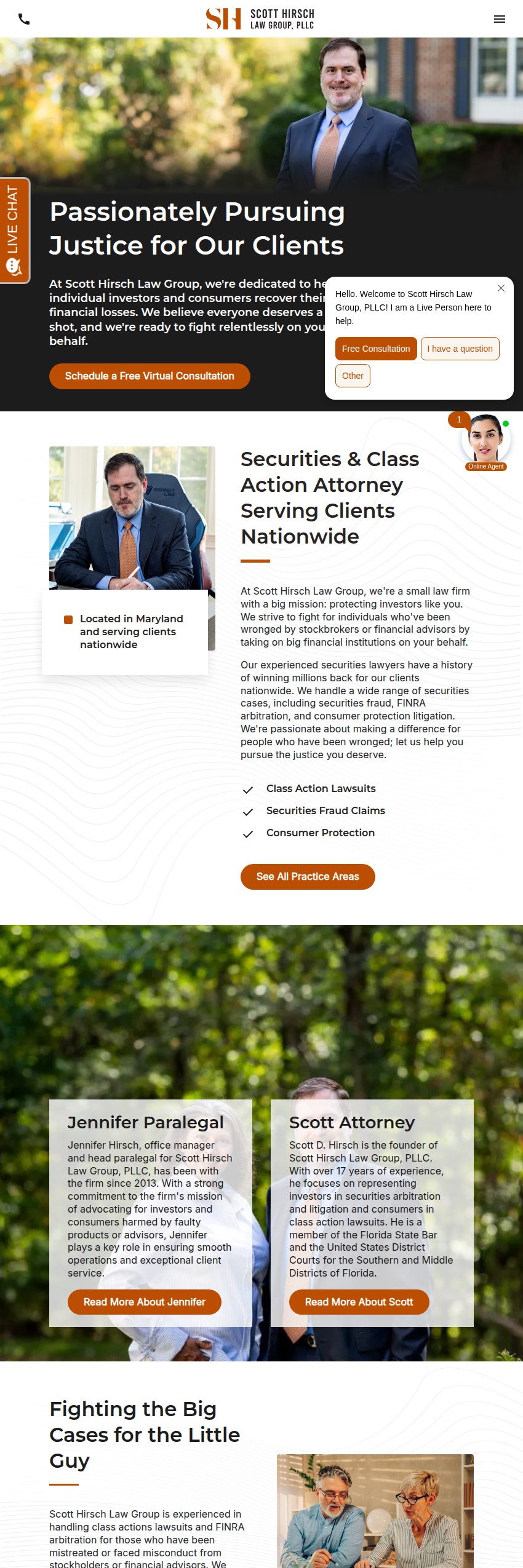 Screenshot of the Scott Hirsch Law Group, PLLC website