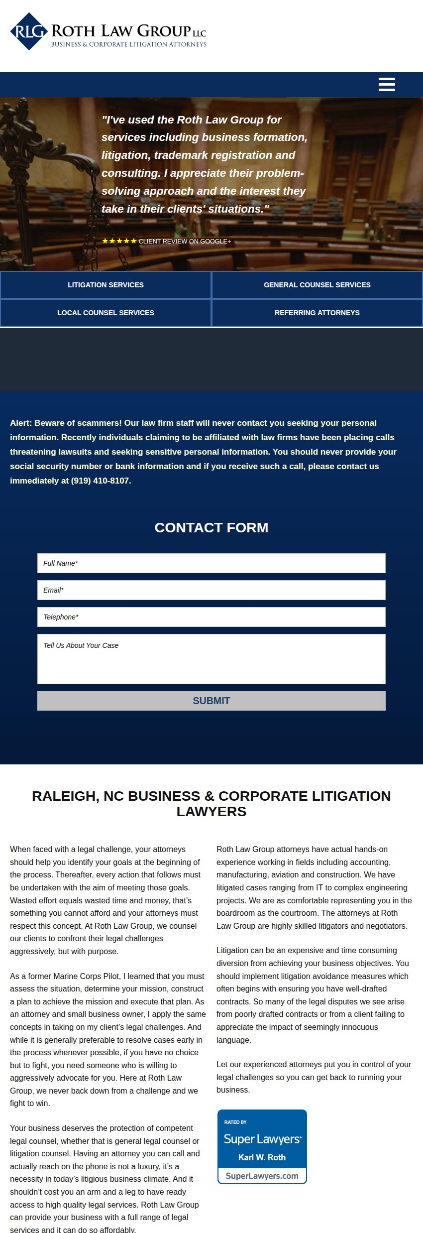 Screenshot of the Roth Law Group, LLC website