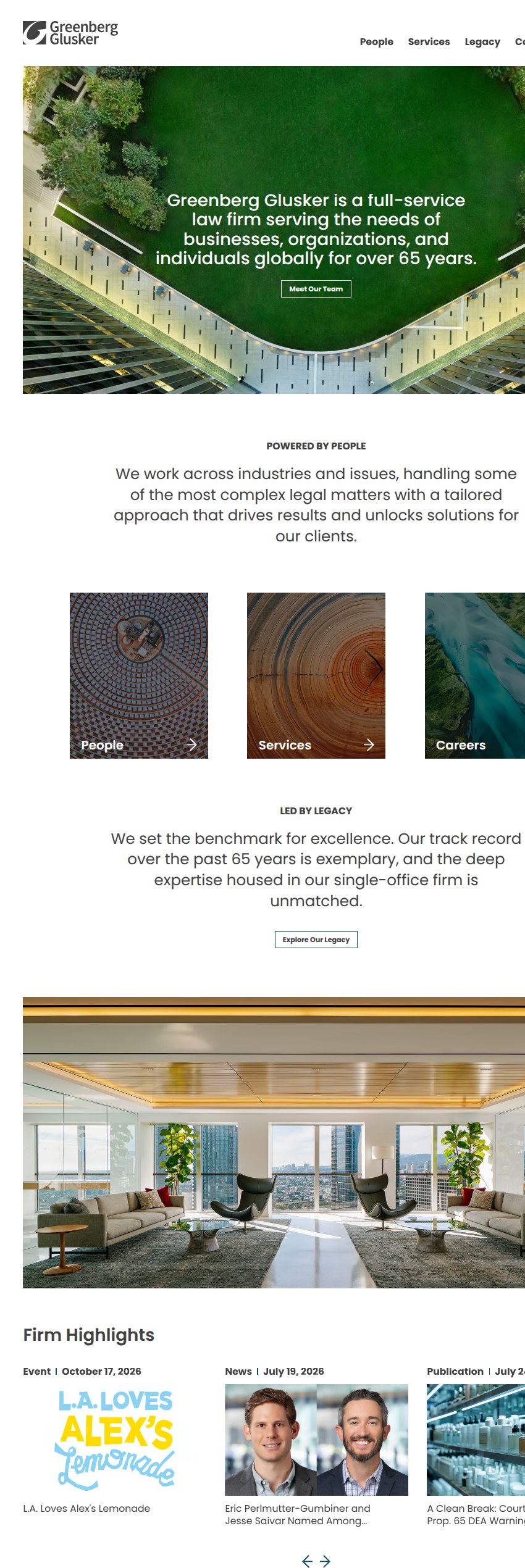 Screenshot of the Greenberg Glusker LLP website